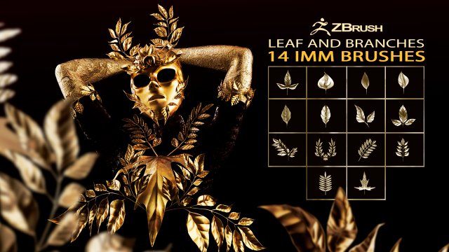 14 high-poly leafs and branches Zbrush IMM brush set 3D Model .c4d .max .obj .3ds .fbx .stl .blend 