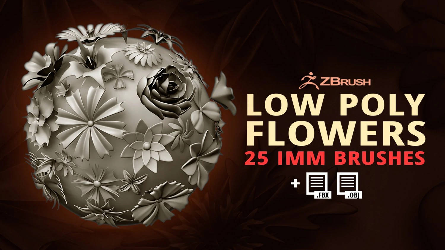 25 Decorative and heraldic flower heads Insert Multi Mesh brush set IMM for Zbrush 3D Model .c4d .max .obj .3ds .fbx .stl .blend