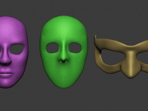 20 Carnival or theater mask base mesh low poly Zbrush IMM brush set Modelo 3D