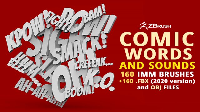160 Low poly Zbrush IMM brush set of comic dialogue sound and word shapes OBJ and FBX 2020 files 3D Model .c4d .max .obj .3ds .fbx .stl .blend 