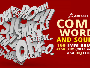 160 Low poly Zbrush IMM brush set of comic dialogue sound and word shapes OBJ and FBX 2020 files 3D Model