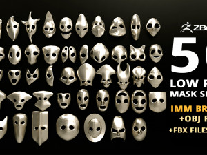 50 low poly mask shapes and base meshes IMM brush set for Zbrush OBJ and FBX 2020 version files 3D Model