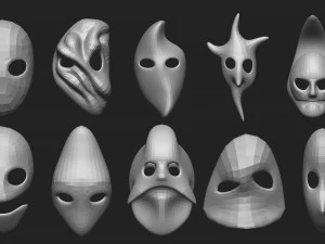 50 низкополигональных форм масок и базовых сеток. Набор кистей IMM для файлов версий Zbrush OBJ и FBX 2020. 3D Модель