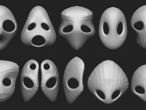 50 низкополигональных форм масок и базовых сеток. Набор кистей IMM для файлов версий Zbrush OBJ и FBX 2020. 3D Модель