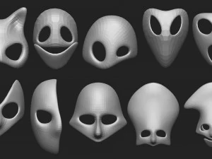 50 низкополигональных форм масок и базовых сеток. Набор кистей IMM для файлов версий Zbrush OBJ и FBX 2020. 3D Модель