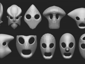 50 low poly mask shapes and base meshes IMM brush set for Zbrush OBJ and FBX 2020 version files 3D-Modell
