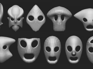 50 низкополигональных форм масок и базовых сеток. Набор кистей IMM для файлов версий Zbrush OBJ и FBX 2020. 3D Модель