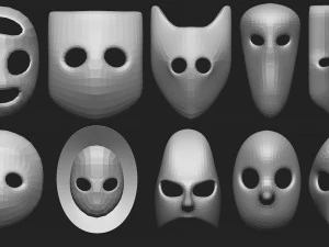 50 низкополигональных форм масок и базовых сеток. Набор кистей IMM для файлов версий Zbrush OBJ и FBX 2020. 3D Модель
