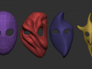 50 низкополигональных форм масок и базовых сеток. Набор кистей IMM для файлов версий Zbrush OBJ и FBX 2020. 3D Модель