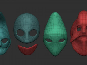 50 low poly mask shapes and base meshes IMM brush set for Zbrush OBJ and FBX 2020 version files 3D-Modell