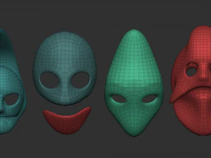 50 низкополигональных форм масок и базовых сеток. Набор кистей IMM для файлов версий Zbrush OBJ и FBX 2020. 3D Модель