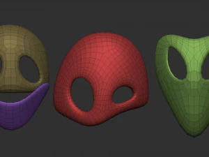 50 низкополигональных форм масок и базовых сеток. Набор кистей IMM для файлов версий Zbrush OBJ и FBX 2020. 3D Модель