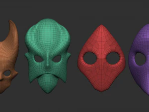 50 низкополигональных форм масок и базовых сеток. Набор кистей IMM для файлов версий Zbrush OBJ и FBX 2020. 3D Модель