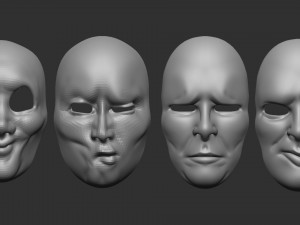 20 mime and facial expression masks IMM zbrush set obj files Modello 3D