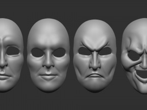 20 mime and facial expression masks IMM zbrush set obj files Modello 3D