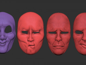 20 mime and facial expression masks IMM zbrush set obj files Modello 3D