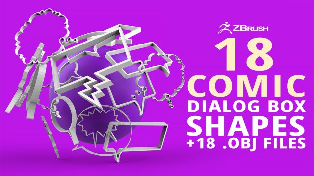 18 Low poly Zbrush IMM brush set of comic dialogue boxes and shapes OBJ files Model 3D .c4d .max .obj .3ds .fbx .stl .blend 