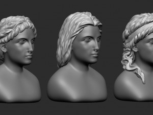 15 Female greek or roman statue hair styles and hairdoo mid-poly IMM brush set for Zbrush fbx obj 3D Модель