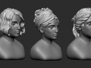 15 Female greek or roman statue hair styles and hairdoo mid-poly IMM brush set for Zbrush fbx obj 3D Модель