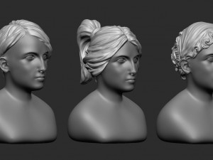 15 Female greek or roman statue hair styles and hairdoo mid-poly IMM brush set for Zbrush fbx obj 3D Модель
