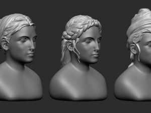 15 Female greek or roman statue hair styles and hairdoo mid-poly IMM brush set for Zbrush fbx obj 3D Модель