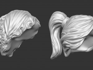 15 Female greek or roman statue hair styles and hairdoo mid-poly IMM brush set for Zbrush fbx obj 3D Модель