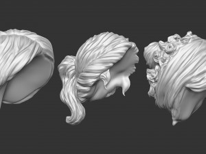 15 Female greek or roman statue hair styles and hairdoo mid-poly IMM brush set for Zbrush fbx obj 3D Модель
