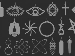 70 Low poly jewelry pendant shapes and forms IMM brush set for Zbrush Obj and Fbx files Model 3D