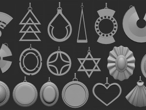 70 Low poly jewelry pendant shapes and forms IMM brush set for Zbrush Obj and Fbx files Model 3D