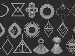 70 Low poly jewelry pendant shapes and forms IMM brush set for Zbrush Obj and Fbx files Model 3D