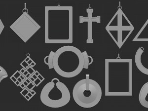 70 Low poly jewelry pendant shapes and forms IMM brush set for Zbrush Obj and Fbx files Model 3D