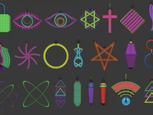 70 Low poly jewelry pendant shapes and forms IMM brush set for Zbrush Obj and Fbx files Model 3D