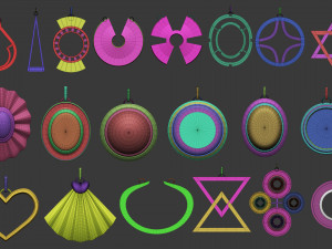 70 Low poly jewelry pendant shapes and forms IMM brush set for Zbrush Obj and Fbx files Model 3D