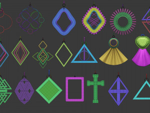 70 Low poly jewelry pendant shapes and forms IMM brush set for Zbrush Obj and Fbx files Model 3D