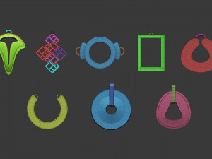 70 Low poly jewelry pendant shapes and forms IMM brush set for Zbrush Obj and Fbx files Model 3D