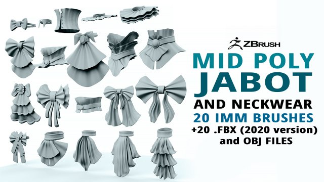 20 character jabot and neckwear midpoly IMM Zbrush set OBJ and FBX files 3D Model .c4d .max .obj .3ds .fbx .stl .blend 