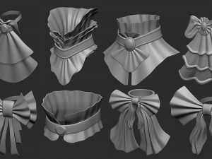 20 character jabot and neckwear midpoly IMM Zbrush set OBJ and FBX files 3D Model