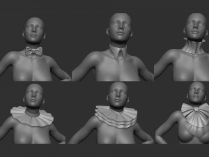 20 character jabot and neckwear midpoly IMM Zbrush set OBJ and FBX files 3D Model
