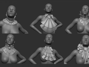 20 character jabot and neckwear midpoly IMM Zbrush set OBJ and FBX files 3D Model