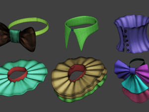20 character jabot and neckwear midpoly IMM Zbrush set OBJ and FBX files 3D Model