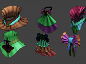 20 character jabot and neckwear midpoly IMM Zbrush set OBJ and FBX files 3D Model