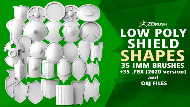 30 Low-poly medieval fantasy shield base mesh shapes IMM and 5 strap shapes zbrush set and fbx obj 3D Model .c4d .max .obj .3ds .fbx .stl .blend 