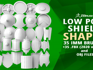 30 Low-poly medieval fantasy shield base mesh shapes IMM and 5 strap shapes zbrush set and fbx obj Modèle 3D