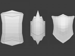 30 Low-poly medieval fantasy shield base mesh shapes IMM and 5 strap shapes zbrush set and fbx obj 3D Model