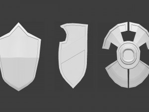 30 Low-poly medieval fantasy shield base mesh shapes IMM and 5 strap shapes zbrush set and fbx obj 3D Model