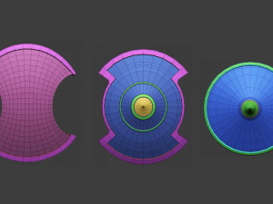 30 Low-poly medieval fantasy shield base mesh shapes IMM and 5 strap shapes zbrush set and fbx obj 3D Model