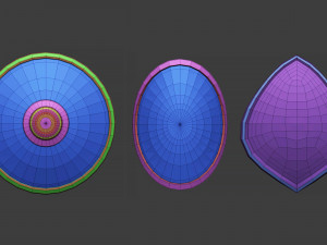 30 Low-poly medieval fantasy shield base mesh shapes IMM and 5 strap shapes zbrush set and fbx obj 3D Model