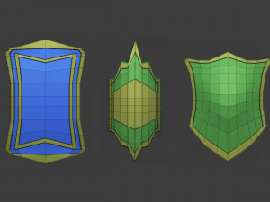 30 Low-poly medieval fantasy shield base mesh shapes IMM and 5 strap shapes zbrush set and fbx obj 3D Model