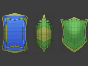 30 Low-poly medieval fantasy shield base mesh shapes IMM and 5 strap shapes zbrush set and fbx obj 3D Model