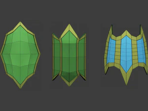 30 Low-poly medieval fantasy shield base mesh shapes IMM and 5 strap shapes zbrush set and fbx obj 3D Model